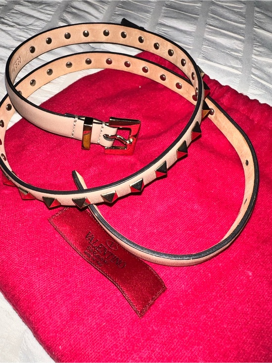 Authentic Valentino Garavani Rockstud Skinny Leather Belt PoudrePink/Nude 75/30